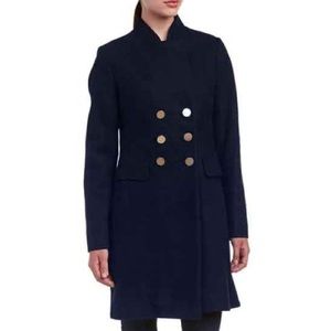 T Tahari Galaxy Hazel Wool-Blend Pea Coat Midnight Blue Black Medium